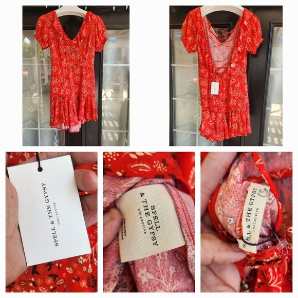SPELL & THE GYPSY Collective‎ Celestial Mini Dress Lace Up Back in Red - Picture 2 of 2